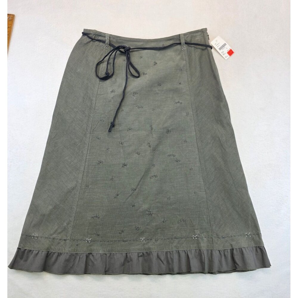 Vintage Melrose Studio Corduroy Sequin A Line Skirt 8 Green Gray Ruffled Indie
